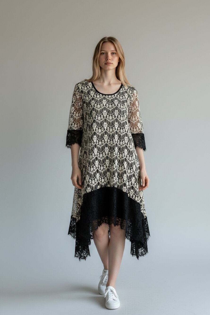 Lily By Firmiana Black and White Lace Dress Size Medium